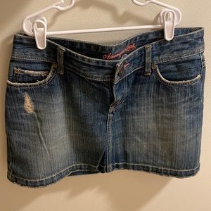 American Eagle Pink Rhinestone Pocket Distressed Denim Mini Skirt. Size 2.